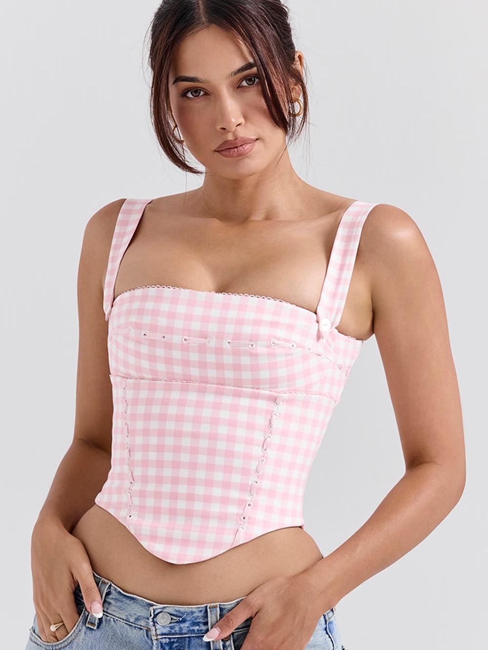 House of CB Pink Gingham Corset Tank Top